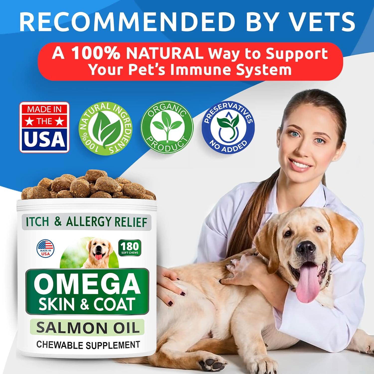 Omega 3 for Dogs - 180 Fish Oil Treats for Dog Shedding, Skin Allergy Chews, Itch Relief, Hot Spots Treatment - Joint Health - Skin and Coat Supplement - EPA & DHA Fatty Acids - Salmon Oil - Image 5
