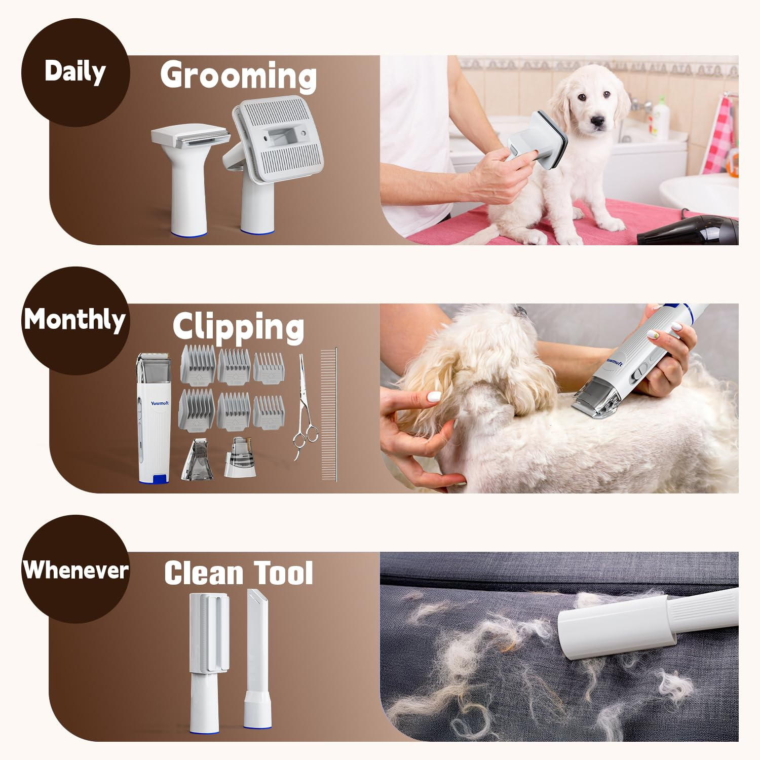 Dog Grooming Vacuum & Dog Grooming Kit, Dog Vacuum for Shedding Grooming with 2 L Capacity, Max 11 Kpa Dog Hair Vacuum with 15 Pet Grooming Tools & Bag, Pet Grooming Vacuum for Dogs/Cats/Home - Image 4