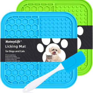 2PCS Small Lick Mat for Dogs and Cats, Licking Mats for Dog Anxiety Relief, Cat Peanut Butter Lick Pad for Boredom Reducer, Dog Treat Mat Perfect for Bathing Grooming Blue&Green