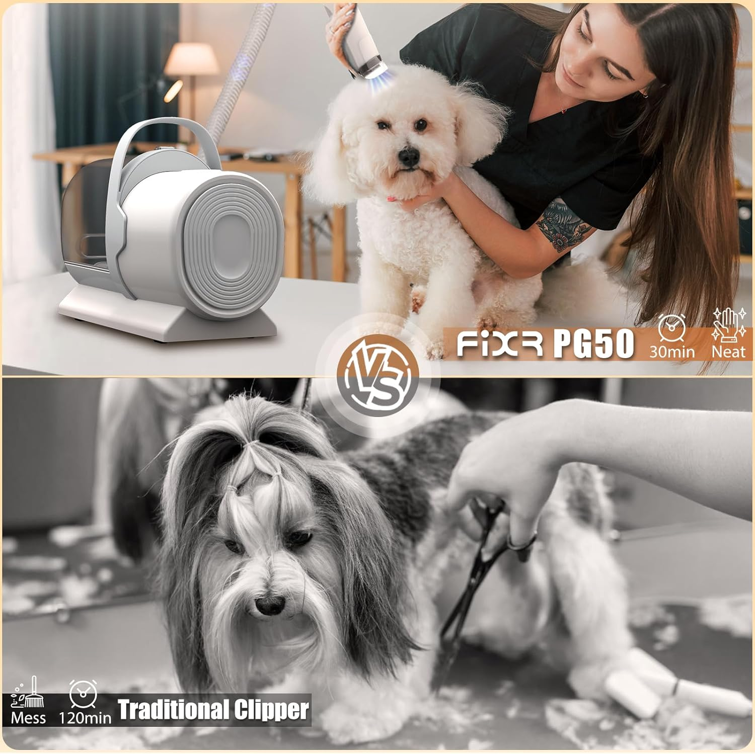 Dog Grooming Vacuum, Pet Grooming Kit with Dog Clippers, 2.5L Dust Cup 11000Pa Dogs Vacuum for Shedding Grooming, 5 Grooming Tools Home Cleaning in 1, Low Noise Pet Grooming Vacuum for Dogs, PG50 - Image 7