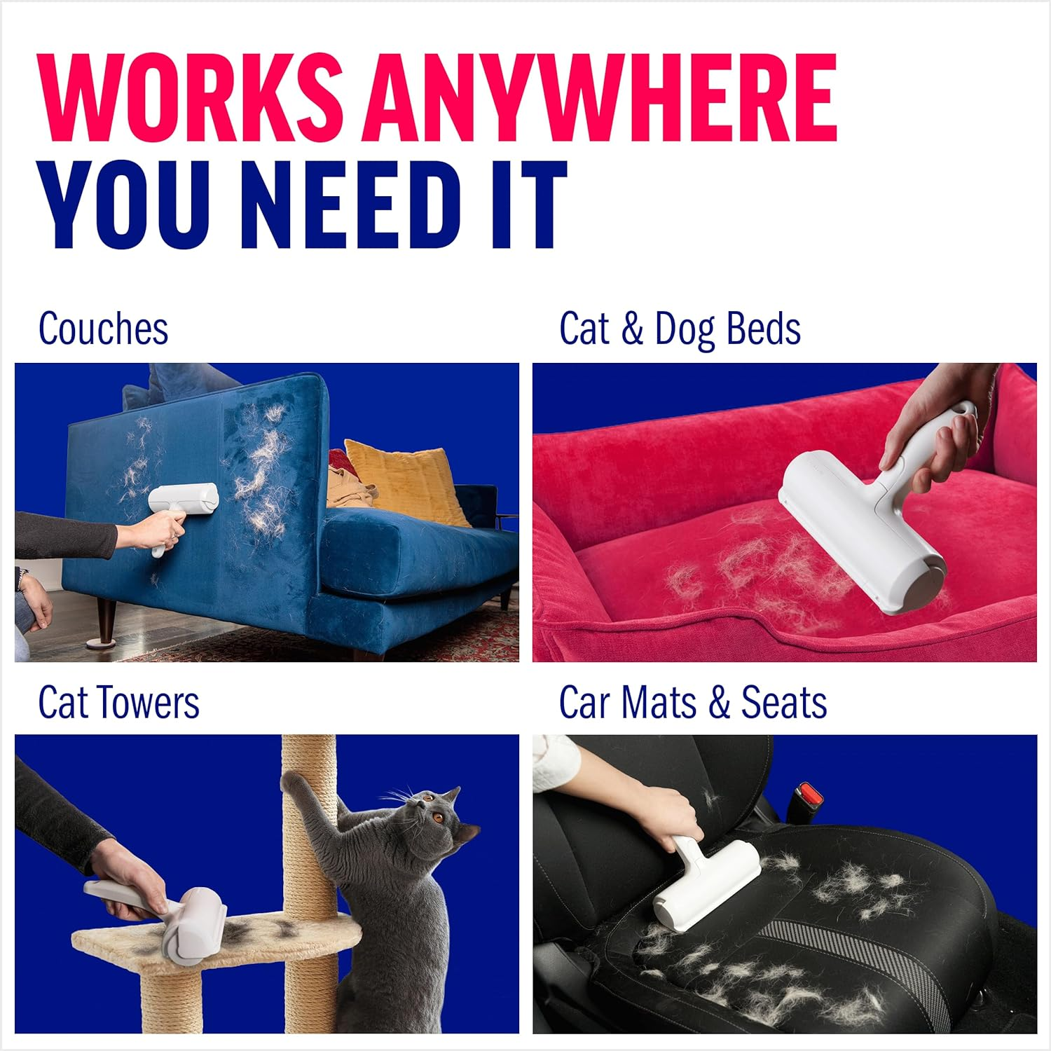 Pet Hair Remover and Reusable Lint Roller - Cat and Dog Hair Remover for Furniture, Couch, Carpet, Clothing and Bedding - Portable, Multi-Surface Fur Removal Tool (White) - Image 6