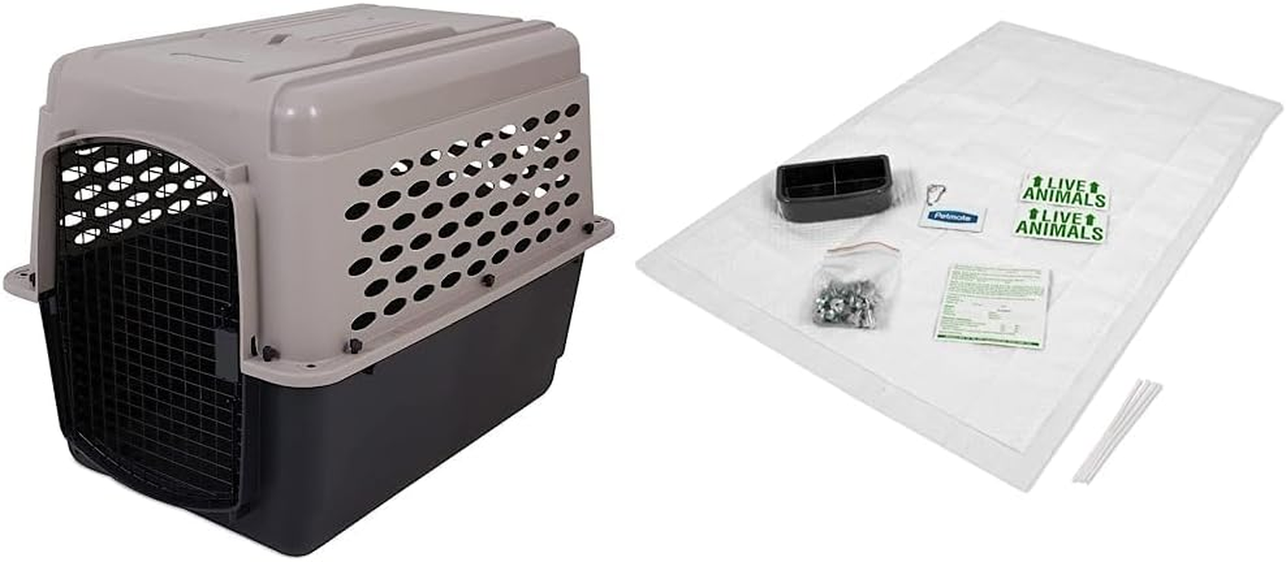 Vari Dog Kennel - Portable Dog Carriers & Crates for Large Dogs, Airline-Friendly, Durable Plastic, Pet Carrier for Home and Travel, 36 Inches, Taupe and Black, with Travel Kit