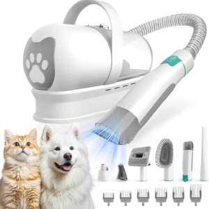 Dog Grooming Kit, Pet Grooming Vacuum with Pet Clipper Nail Grinder, Dog Hair Vacuum with 6 Pet Grooming Tools for Dogs Cats Shedding Grooming