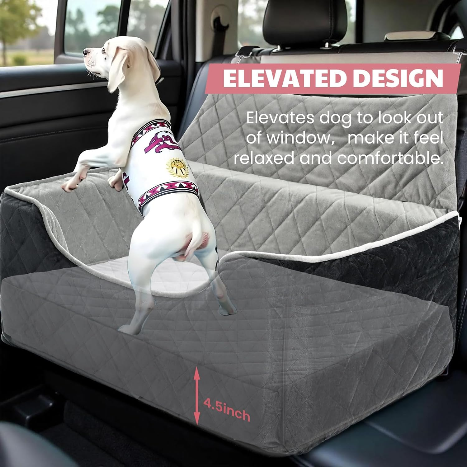 Dog Car Seat for Large/Medium Dogs, Dog Booster Seat for under 50Lbs or 2 Small Dogs, Non-Slip Removable and Washable Pet Car Seat,2 Safety Leashes, Travel Pet Bed, Black - Image 3