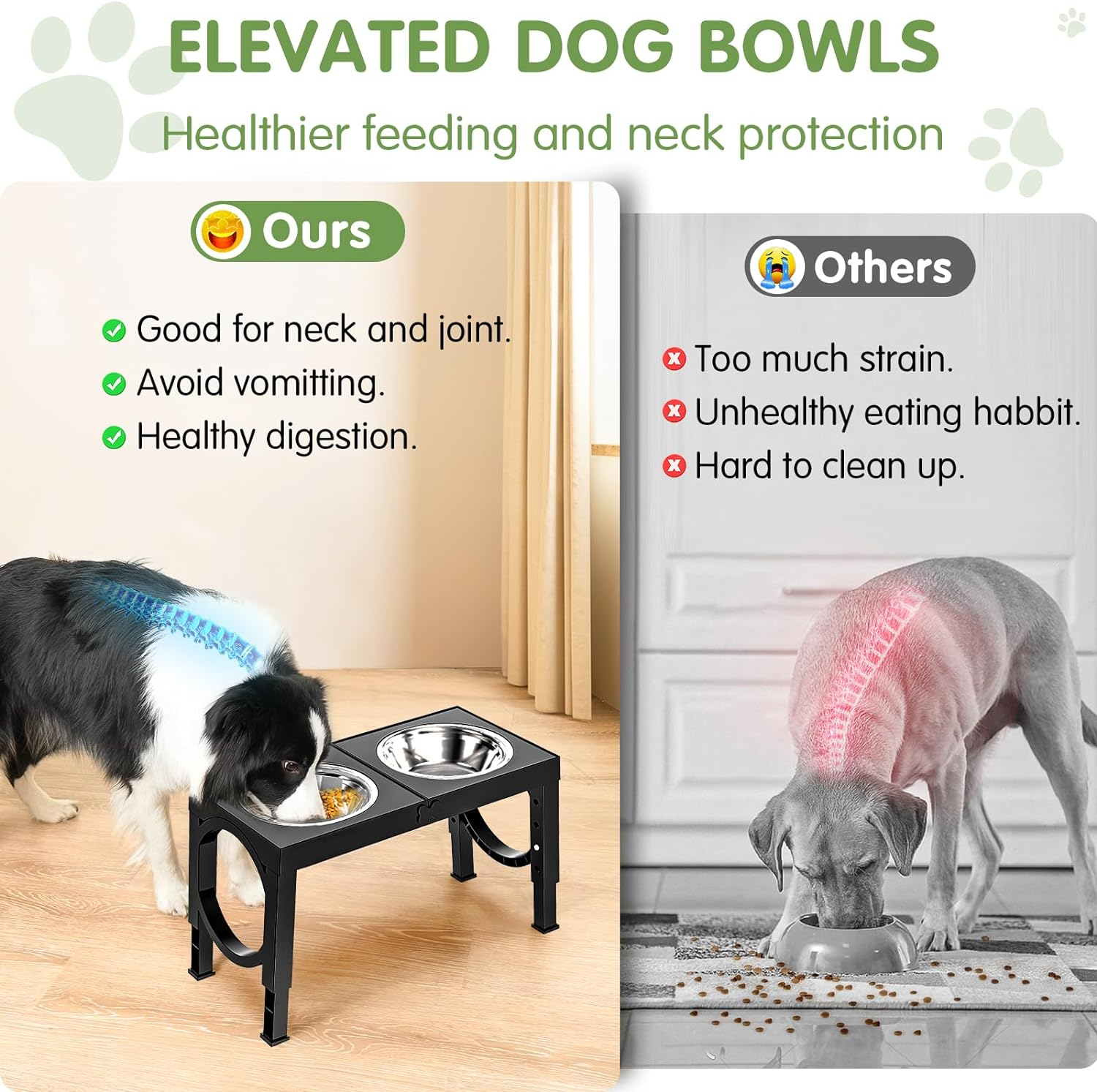Elevated Dog Bowls Large Breed Raised Dogs Bowl Stand Large/Medium Sized Dog 1L Food Water Bowl Stands 5 Heights Adjustable 9/11/12/14In Black Pet Feeder Dish Station - Image 3