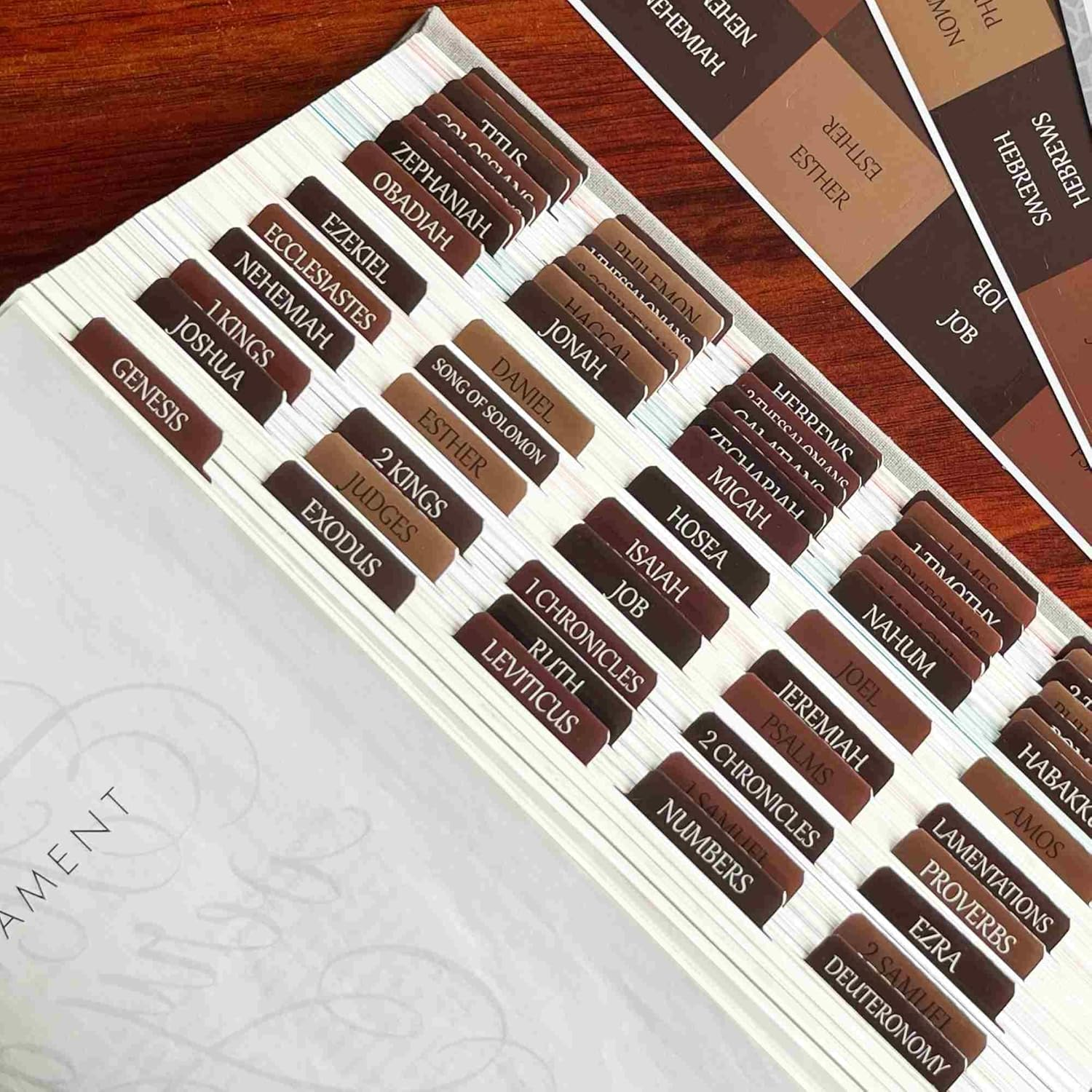 Reposition Laminated Bible Tabs, Large Print Stickers, Easy to Read & Apply Bible Tabs for Women & Man (Earthy Brown)