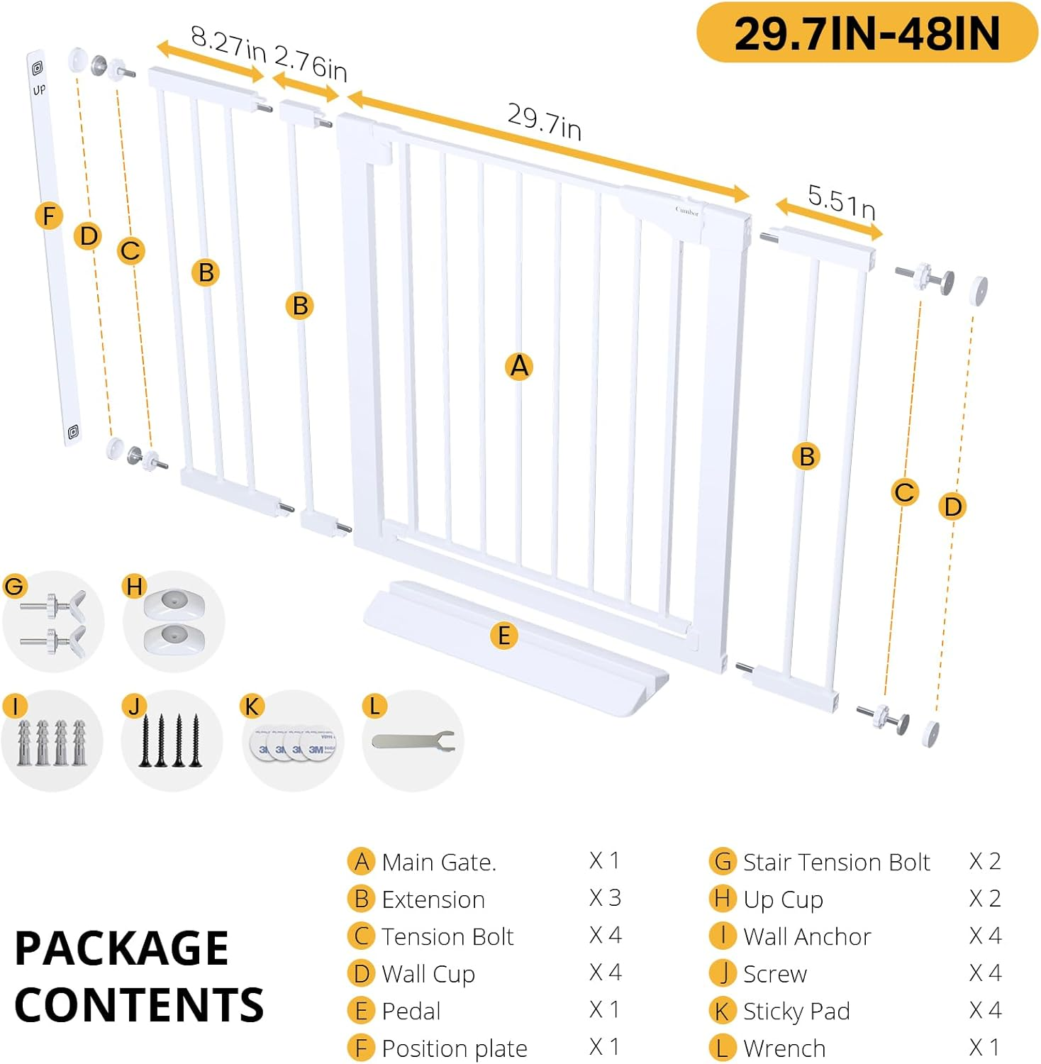 29.7-48" Baby Gate for Stairs, Mom'S Choice Awards Winner-Dog Gates for Doorways, Auto Close Safety Pet Gate for Dogs Indoor, Easy Install Pressure Mounted Child Gate with Walk Thru Door, White - Image 9