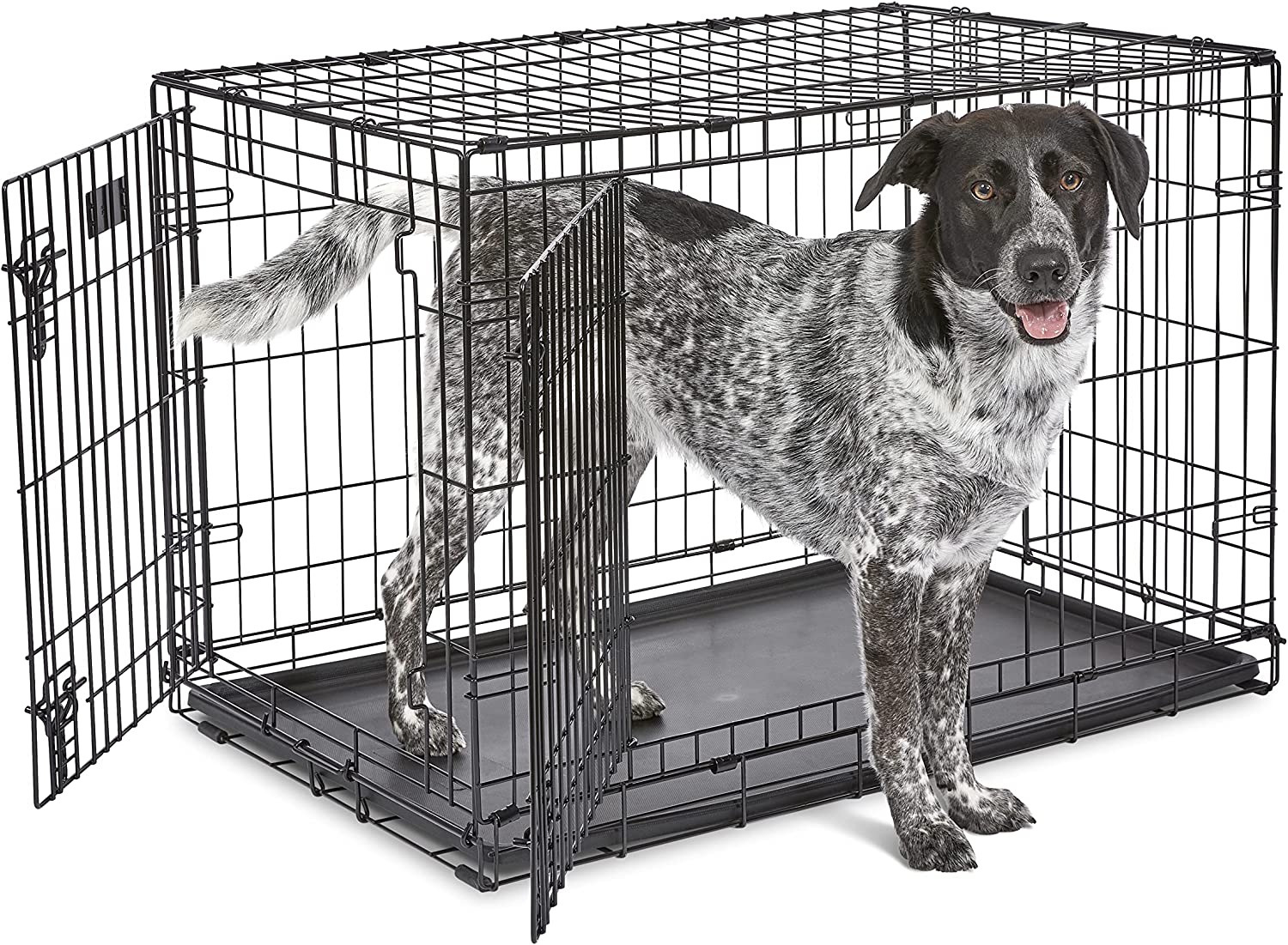 36-Inch Two-Door Icrate Folding Dog Crate with Divider Panel, Leak-Proof Tray & Secure Latches – Metal Wire Kennel for M-L Breeds – Portable, Durable & Easy to Assemble