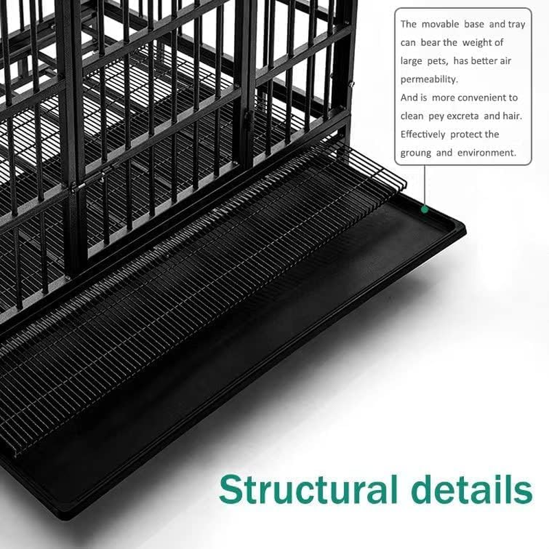 48/38 Inch Heavy Duty Dog Crate Cage Kennel with Wheels, High Anxiety Indestructible, Sturdy Locks Design, Double Door and Removable Tray, Extra Large XL XXL - Image 4