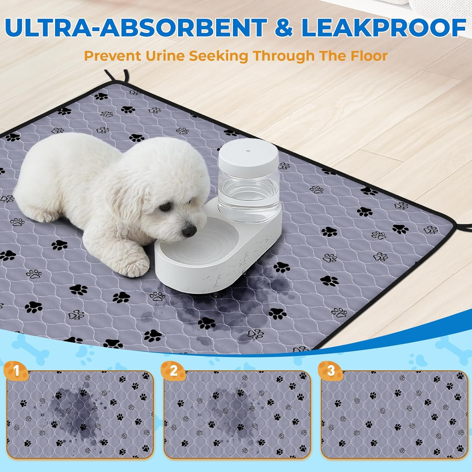 Washable Pee Pads for Dogs, 2 Pack 28''X34'' Large Ultra-Absorbent and Leak-Proof Non-Slip Reusable Potty Training Pads for Dogs, Puppy and Cats of Add 8 Lanyards - Image 3