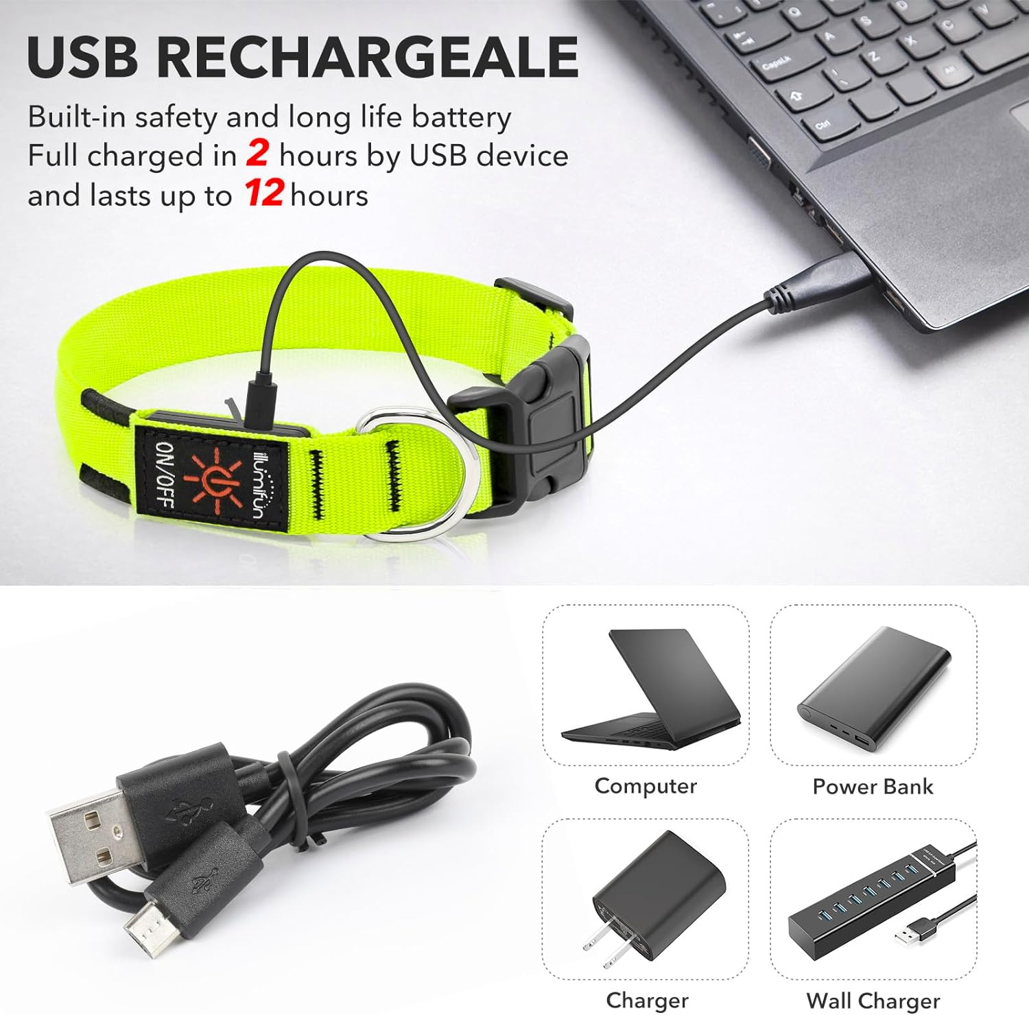 Light up Dog Collar, USB Rechargeable LED Dog Collar Glow in the Dark,Adjustable Pet Safety Lights for Night Walking (Green, Medium) - Image 4