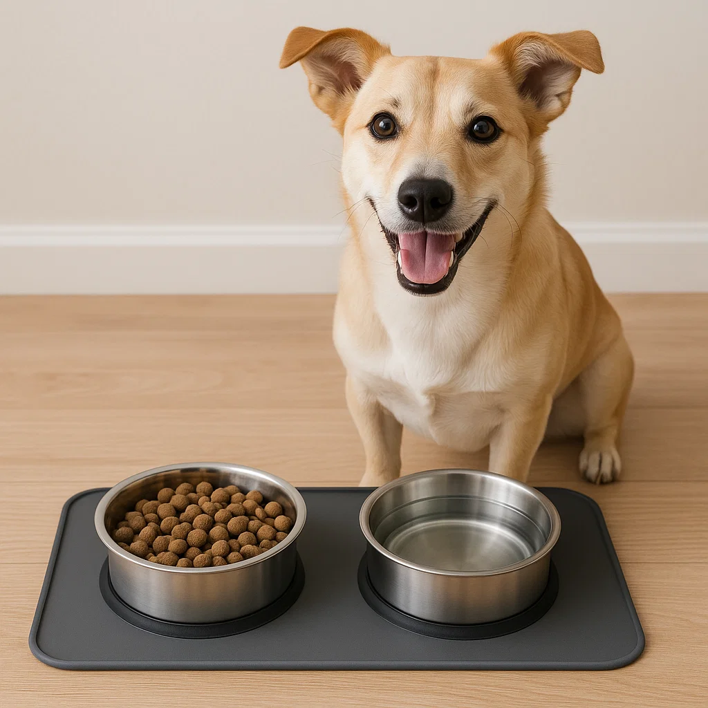organized feeding area with non slip mat