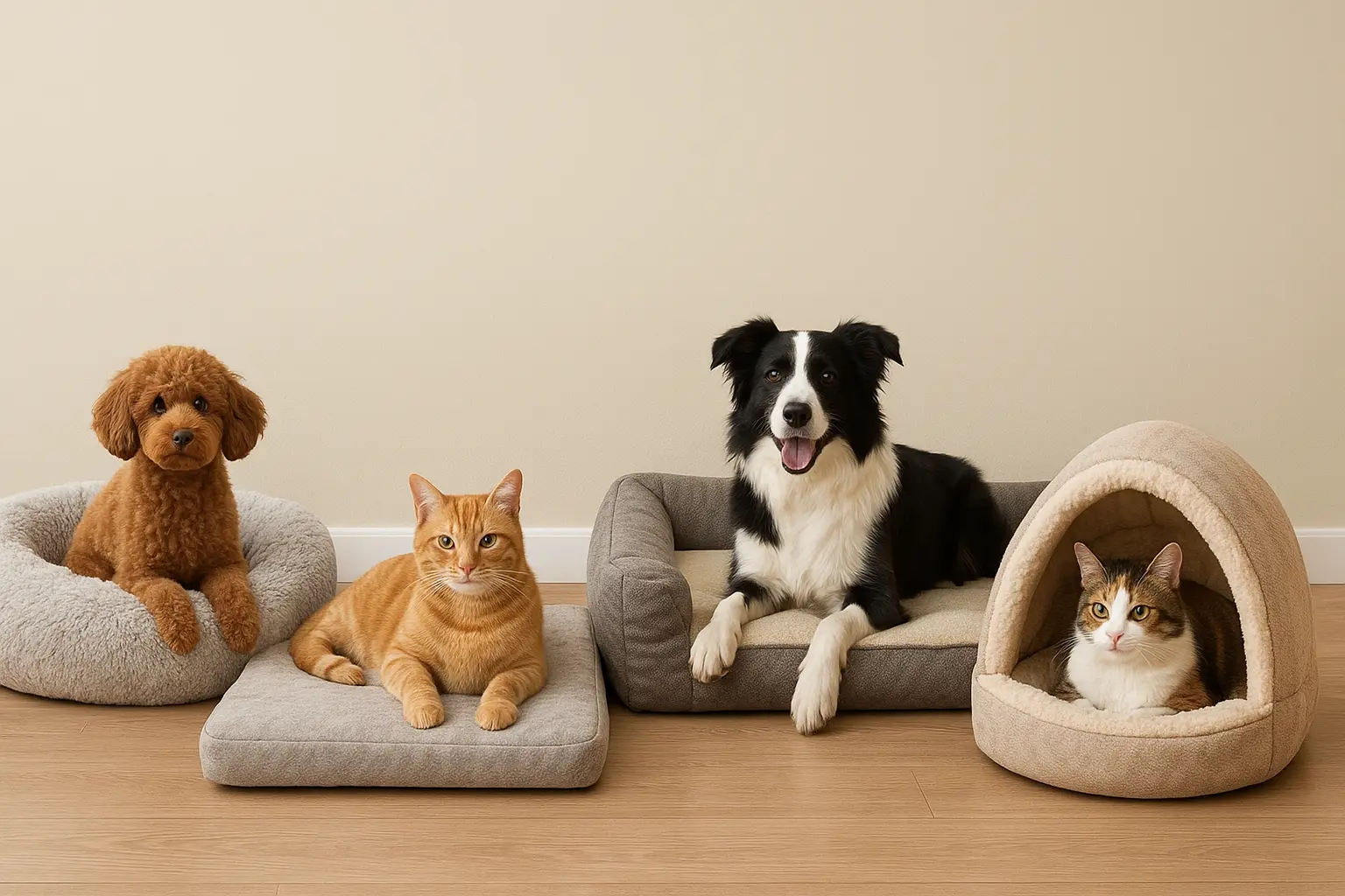 different-pet-bed-types-for-dogs-and-cats-donut-mattress-orthopedic-cave