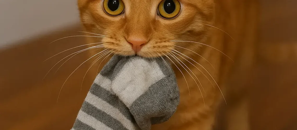 cat-a-sock-thief-orange-cat-caught-stealing-a-sock-and-looking-guilty