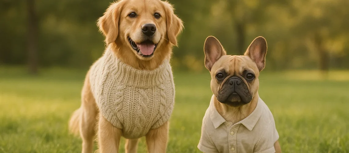 Stylish dogs wearing seasonal clothes