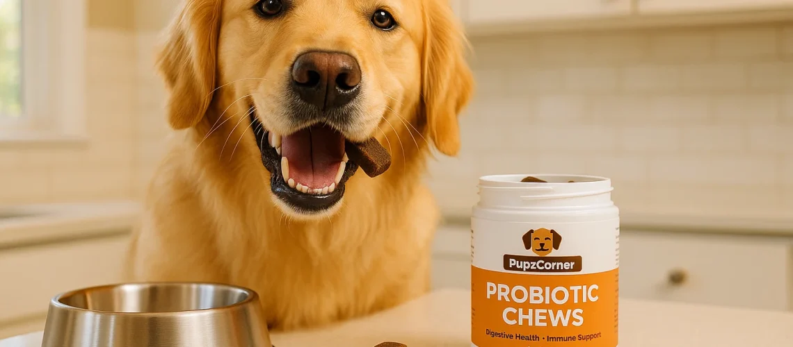 happy dog eating probiotics